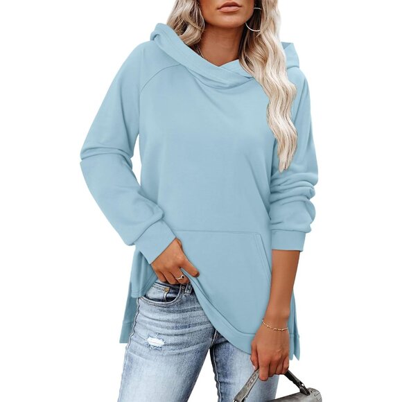 Tops - Womens Long Sleeve Hooded Sweatshirt Fleece Pullover Fall Winter Casual